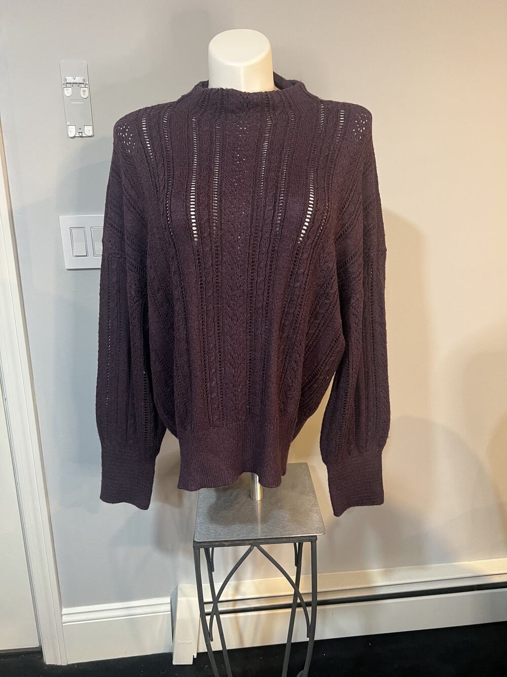 Liz Claiborne Cable Knit Mock Neck Sweater Plus Size 2X Eggplant Purple EUC